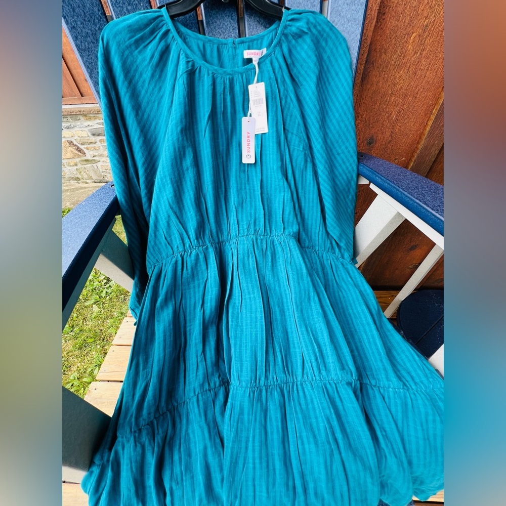 NEW Anthropologie Sundry Aqua Tiered Maxi Dress XL - Picture 8 of 13